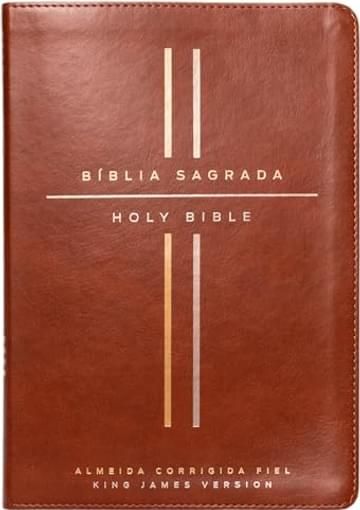 Miniatura de Bíblia Bilíngue, Português/Inglês, ACF/KJV, Couro-soft marrom, Leitura Perfeita: Bíblia King James Version e Almeida Corrigida Fiel